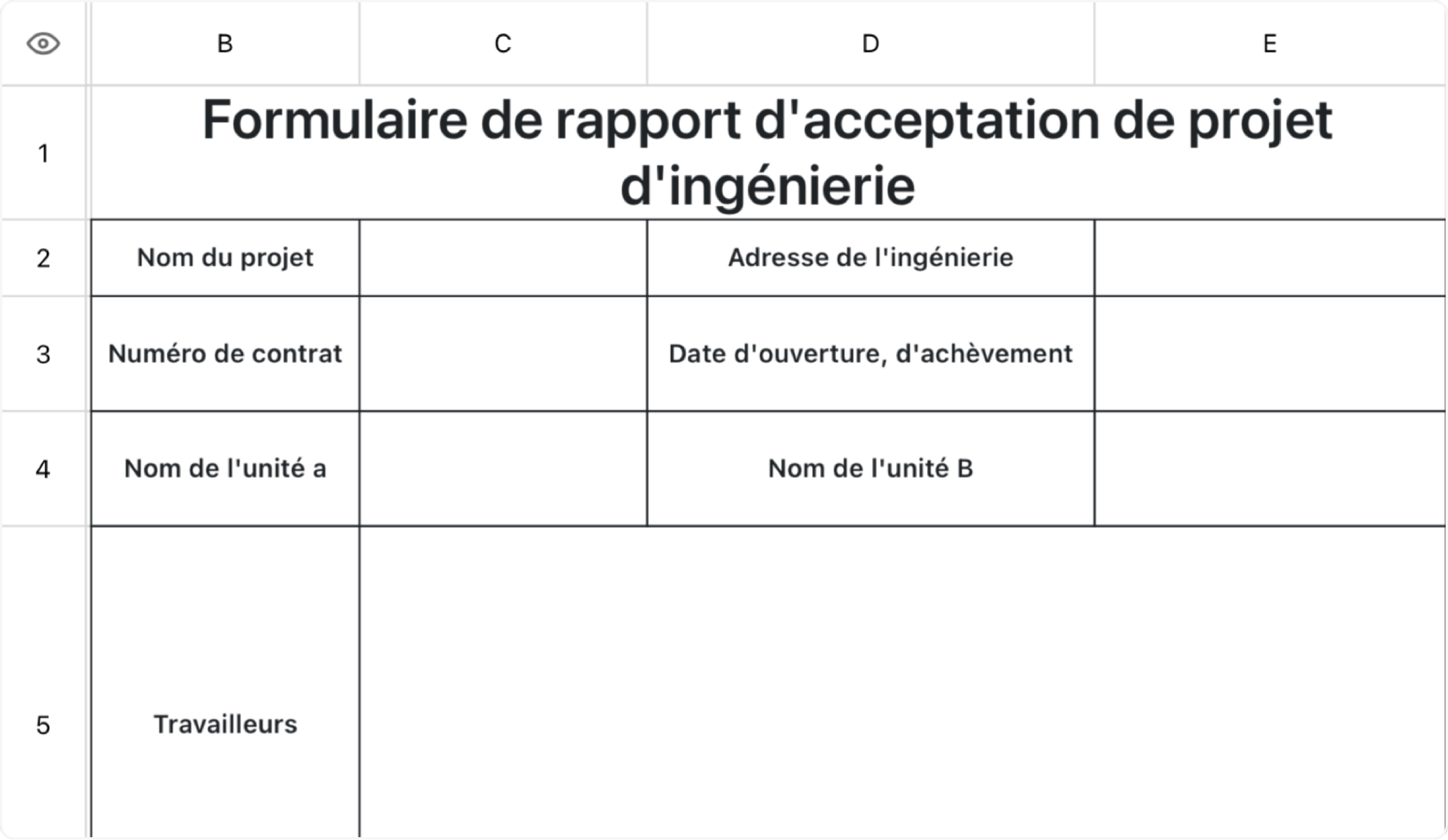 Formulaire de rapport d'acceptation de projet d'ingénierie